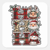 Ho Ho Ho Characters Festive Lettering Vierkante Sticker (Voorkant)