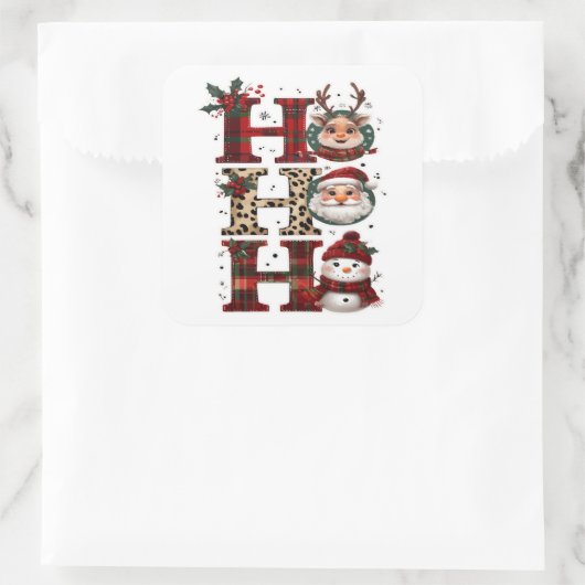 Ho Ho Ho Characters White Vierkante Sticker (Tas)