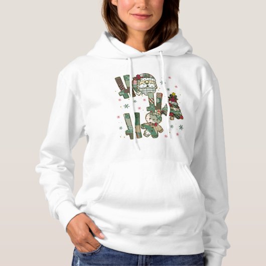 Ho Ho Ho Christmas Festive Patchwork Hoodie (Voorkant)