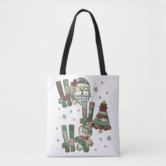 Ho Ho Ho Christmas Festive Patchwork Tote Bag (Voorkant)