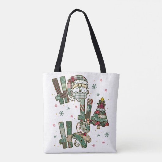 Ho Ho Ho Christmas Festive Patchwork Tote Bag (Achterkant)