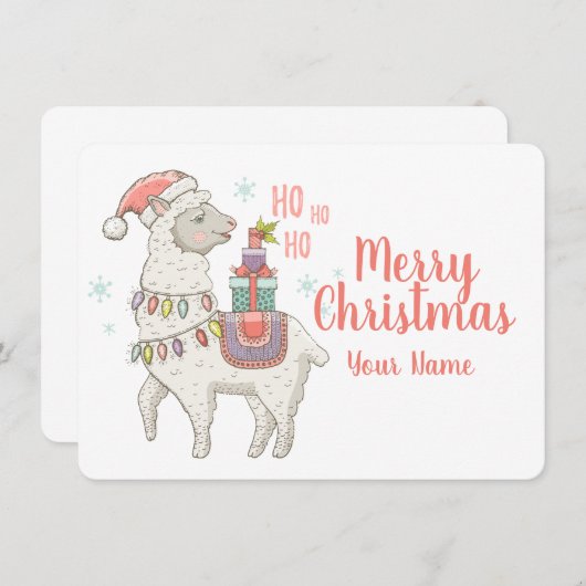 Ho Ho Ho Christmas Llama Kaart (Voorkant / Achterkant)