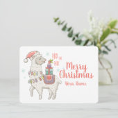 Ho Ho Ho Christmas Llama Kaart (Staand voorkant)