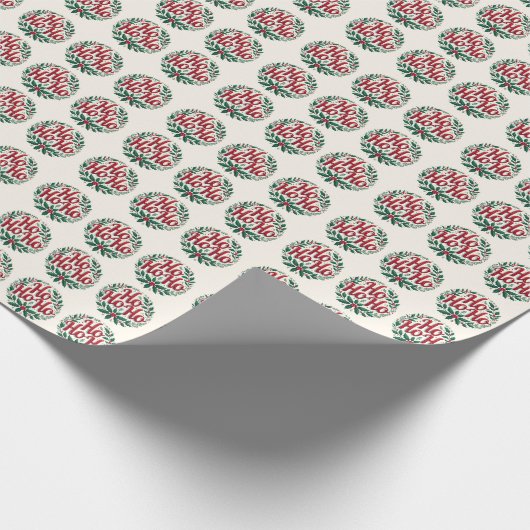 Ho Ho Ho Christmas Wreath Typography Design Cadeaupapier (Hoek)