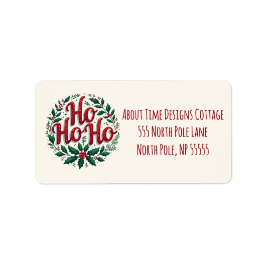 Ho Ho Ho Christmas Wreath Typography Design Etiket (Voorkant)