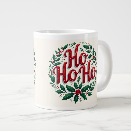Ho Ho Ho Christmas Wreath Typography Design Grote Koffiekop (Voorkant rechts)