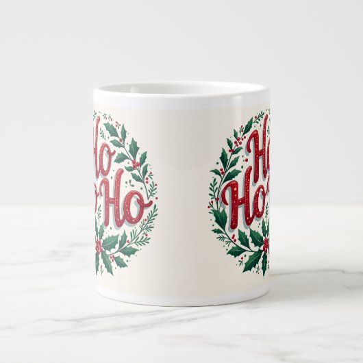 Ho Ho Ho Christmas Wreath Typography Design Grote Koffiekop (Voorkant)