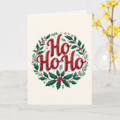 Ho Ho Ho Christmas Wreath Typography Design Kaart (Gele Bloem)