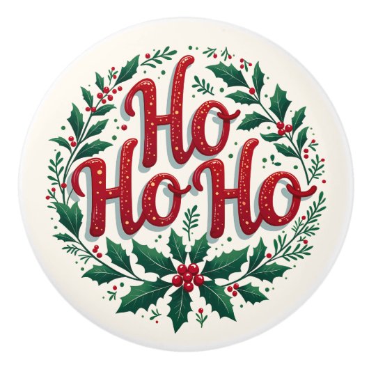 Ho Ho Ho Christmas Wreath Typography Design Keramische Knop (Voorkant)