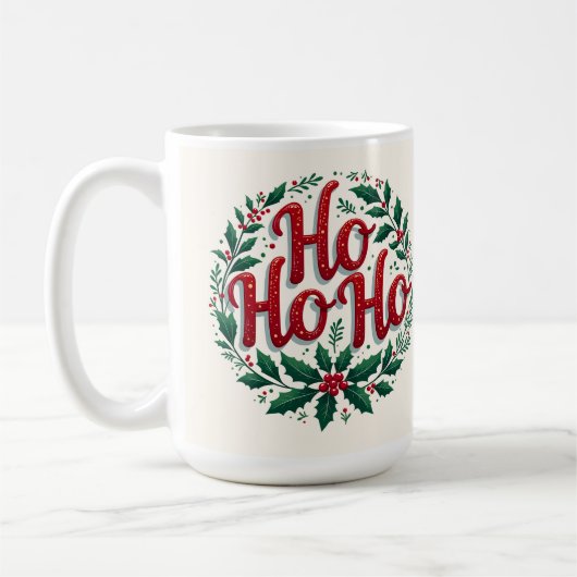 Ho Ho Ho Christmas Wreath Typography Design Koffiemok (Links)