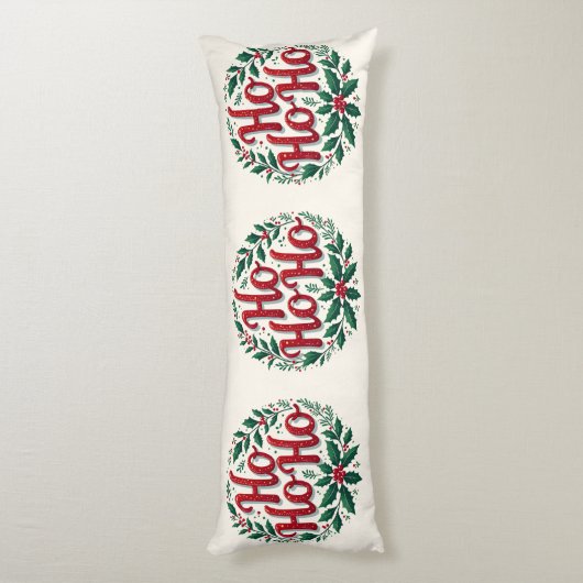 Ho Ho Ho Christmas Wreath Typography Design Lichaamskussen (Achterkant (Verticaal))