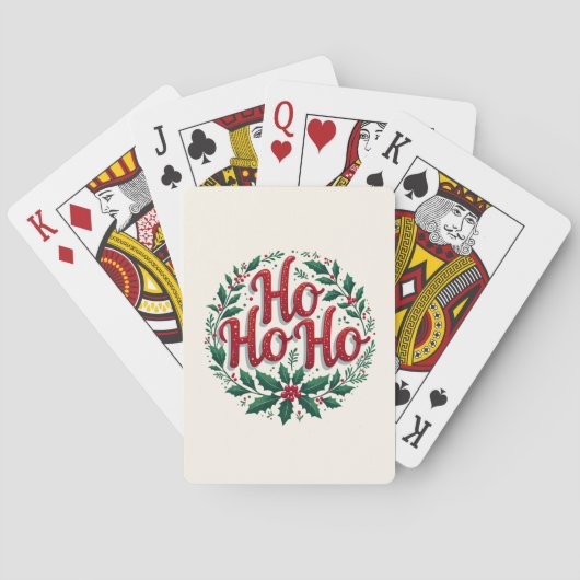 Ho Ho Ho Christmas Wreath Typography Design Pokerkaarten (Achterkant)