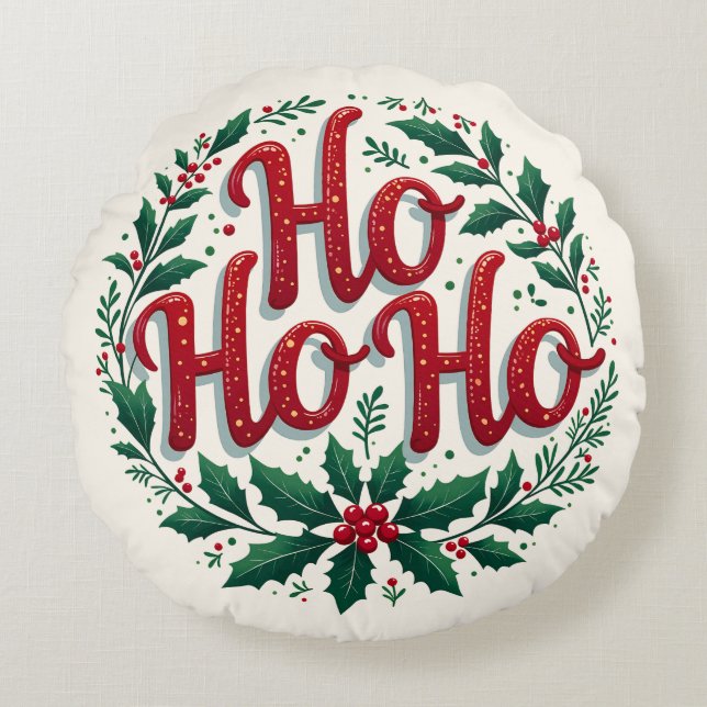 Ho Ho Ho Christmas Wreath Typography Design Rond Kussen (Voorkant)