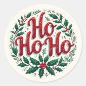 Ho Ho Ho Christmas Wreath Typography Design Ronde Sticker (Voorkant)
