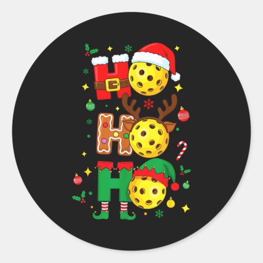 Ho Ho Ho Ckleball Christmas, Funny Paddle Players Ronde Sticker (Voorkant)