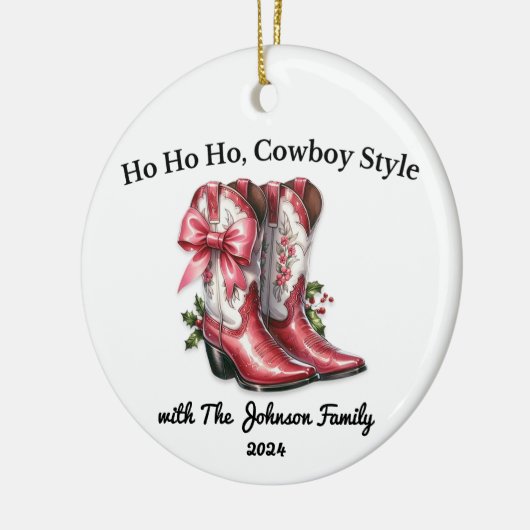 Ho Ho Ho, Cowboystijl Keramisch Ornament (Links)