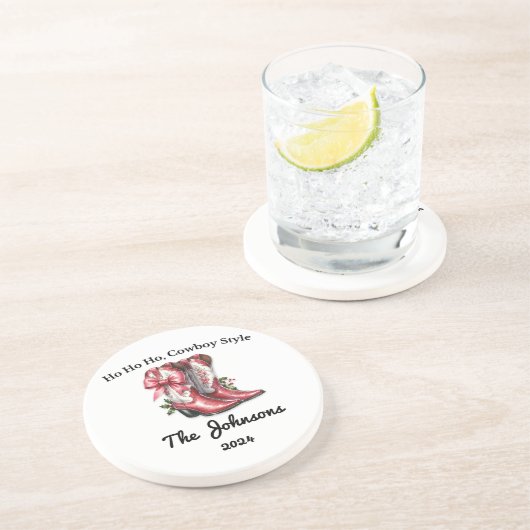 Ho Ho Ho, Cowboystijl Zandsteen Onderzetter (Zijkant)
