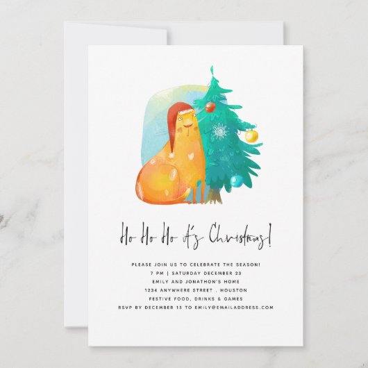 Ho Ho Ho Cute Cat Tree Kerstfeest Kaart (Voorkant)