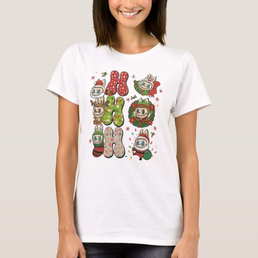 Ho Ho Ho Cute Christmas Monster Characters Tee T-shirt (Voorkant)