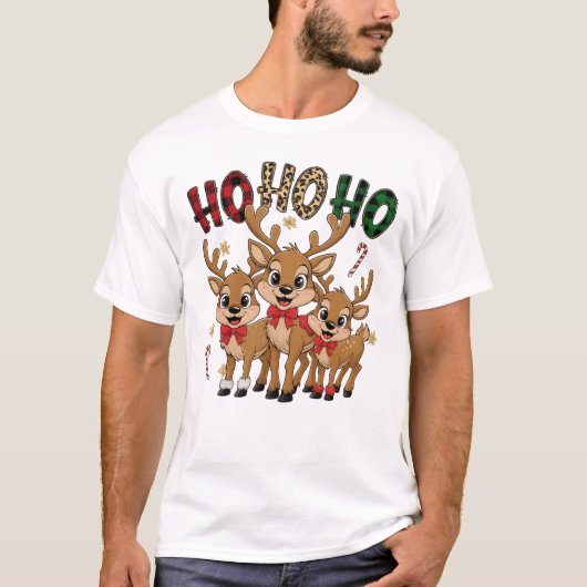 Ho Ho Ho Cute Reindeer Trio Christmas Tee T-shirt (Voorkant)