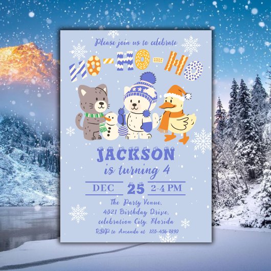 Ho Ho Ho Cute Winter Animals Christmas Birthday Kaart