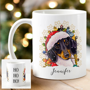 Ho ho ho! Dachshund Santa Hond Aangepaste naam Koffiemok