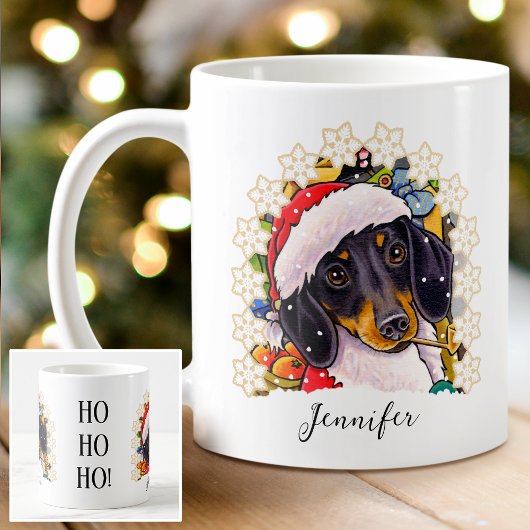 Ho ho ho! Dachshund Santa Hond Aangepaste naam Koffiemok