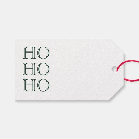 Ho Ho Ho donkergroen wit blank modern Kerstmis Cadeaulabel (Voorkant (Horizontaal))
