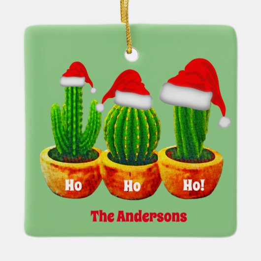 Ho Ho Ho Drie Cactus Kerst Ornament Op Maat (Voorkant)