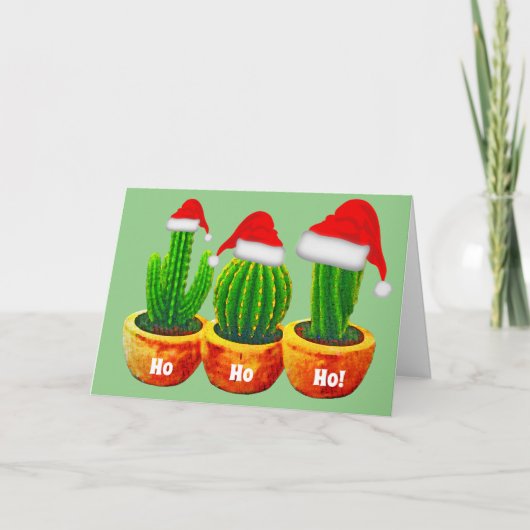 Ho Ho Ho Drie Cactus Kerstkaart Kaart (Voorkant)