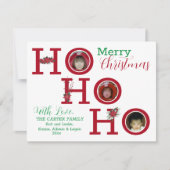 HO HO HO Drie Persoonlijke Foto's Feestdagenkaart (Voorkant)