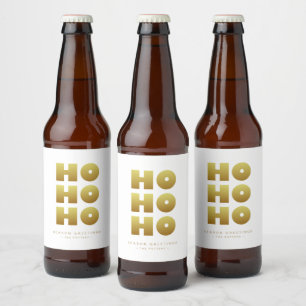 Ho Ho Ho Eenvoudig Kerstmis Wit & Goud Bier Etiket