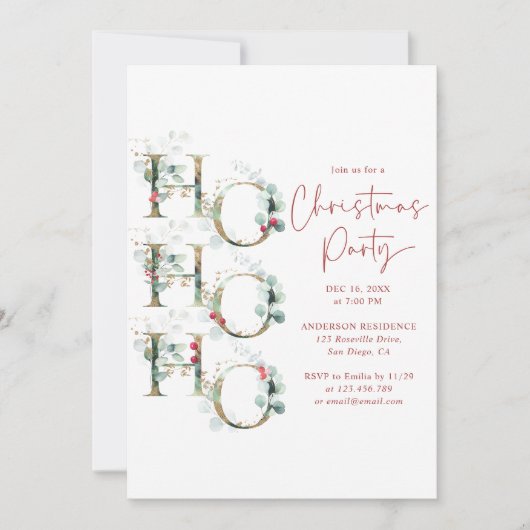 Ho Ho Ho Elegant Rood Groen Goud Kerstfeest Kaart (Voorkant)