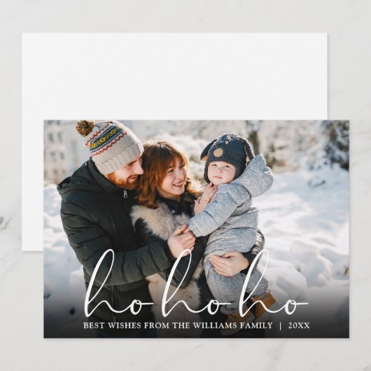 Ho Ho Ho Elegant Script Foto Kerstmis Feestdagenkaart (Voorkant / Achterkant)