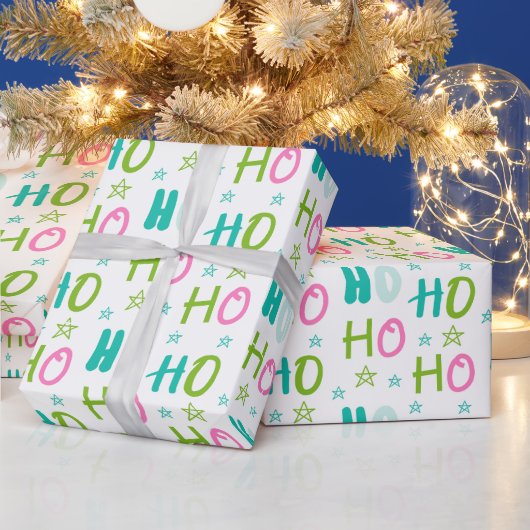 Ho Ho Ho en Stars Pastel Modern Christmas Cadeaupapier (Feestdagen)