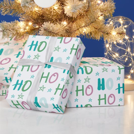 Ho Ho Ho en Stars Pastel Modern Christmas Cadeaupapier (Feestdagen)