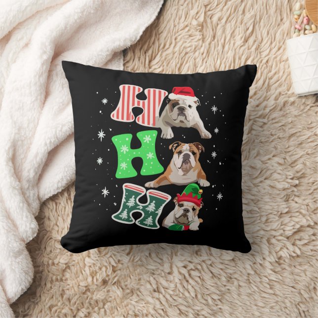 Ho Ho Ho Engelse Bulldog Kerstman Rendier Kerstmis Kussen (Deken)