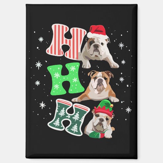 Ho Ho Ho Engelse Bulldog Kerstman Rendier Kerstmis Magneet (Voorkant)