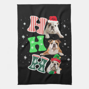 Ho Ho Ho Engelse Bulldog Kerstman Rendier Kerstmis Theedoek