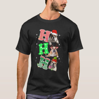 Ho Ho Ho English Bulldog Santa Reindeer Kerstmis T-shirt