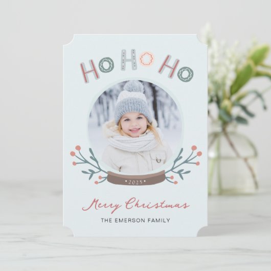 Ho Ho Ho Foto Kerstkaart (Staand voorkant)