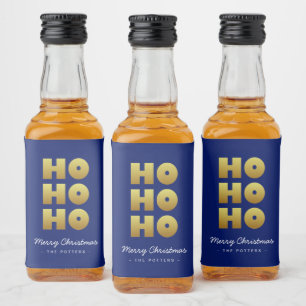 Ho Ho Ho   Fun Christmas Blue & Gold Likeurfles Etiket