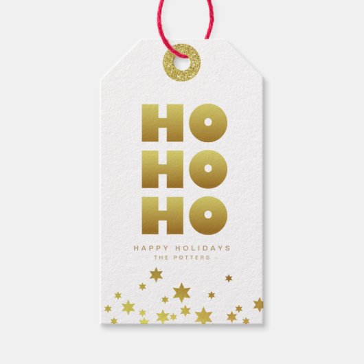 Ho Ho Ho | Fun Christmas White & Gold Mini Cadeaulabel (Voorkant)