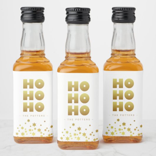 Ho Ho Ho | Fun Christmas White & Gold Mini Likeurfles Etiket (Flessen)