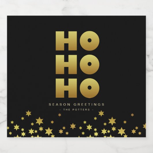 Ho Ho Ho | Fun Christmas Zwart & Goud Bierfles Bier Etiket (Enkel label)