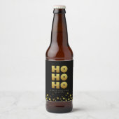 Ho Ho Ho | Fun Christmas Zwart & Goud Bierfles Bier Etiket (Voorkant)