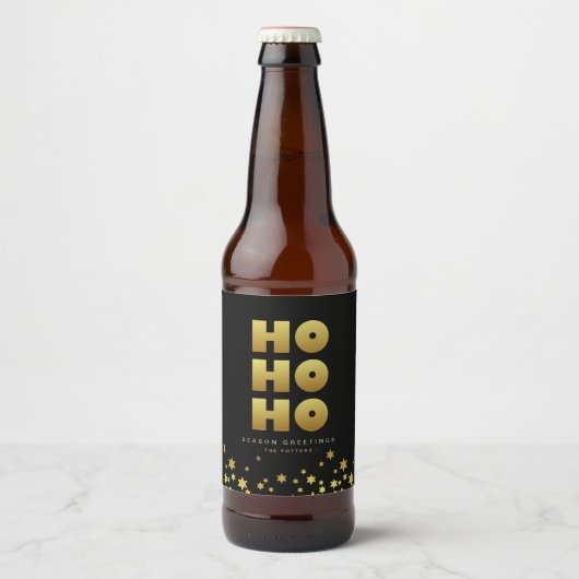 Ho Ho Ho | Fun Christmas Zwart & Goud Bierfles Bier Etiket (Voorkant)
