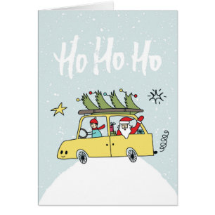 Ho Ho Ho/Funny Santa & Car-kerstillustratie
