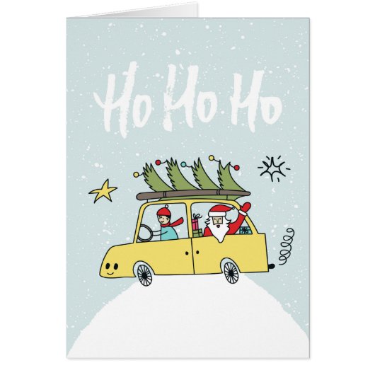 Ho Ho Ho/Funny Santa & Car-kerstillustratie (Voorkant)