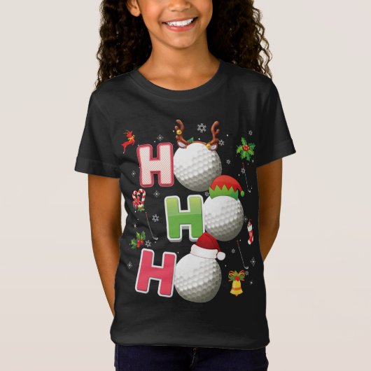 Ho Ho Ho Golf Ball Kerstkerstkerstman Elf Reindeme T-shirt (Voorkant)